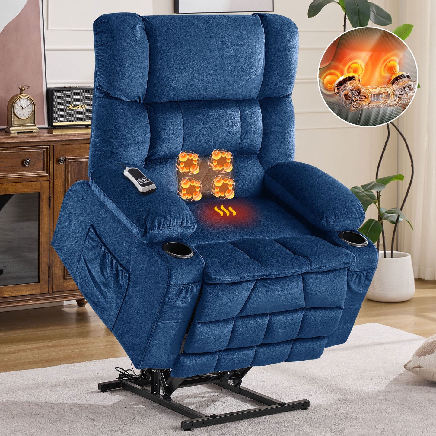 Segmart Dual Motor Large Power Lift Recliner Chair with Waist Kneading & Heat, Lay Flat Lift Chair for Elderly, Extra Wide Lift Recliner for Tall People, Blue