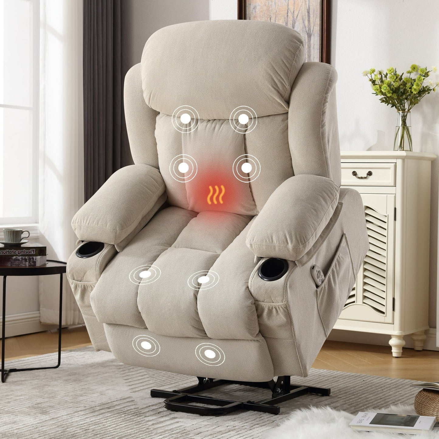 Segmart Recliner Chair with Massage and Heat, Ergonomic Overstuffed Breathable Fabric, Reclining Chair with 2 Side Pockets, 2 Cup Holders, Remote Control, Living Room, Bedroom, Brown