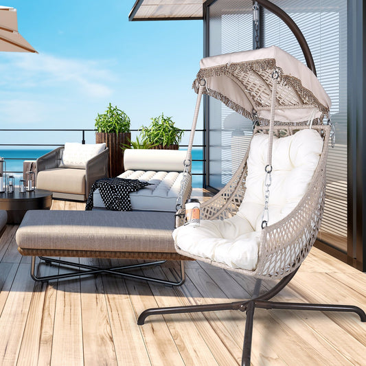 Segmart Swing Egg Chair with Stand Indoor Outdoor, Wicker Rattan Frame 350lbs Capacity Hammock Chair for Patio Bedroom with Sunshade Cloth, Courtyard, Cushion And Pillow