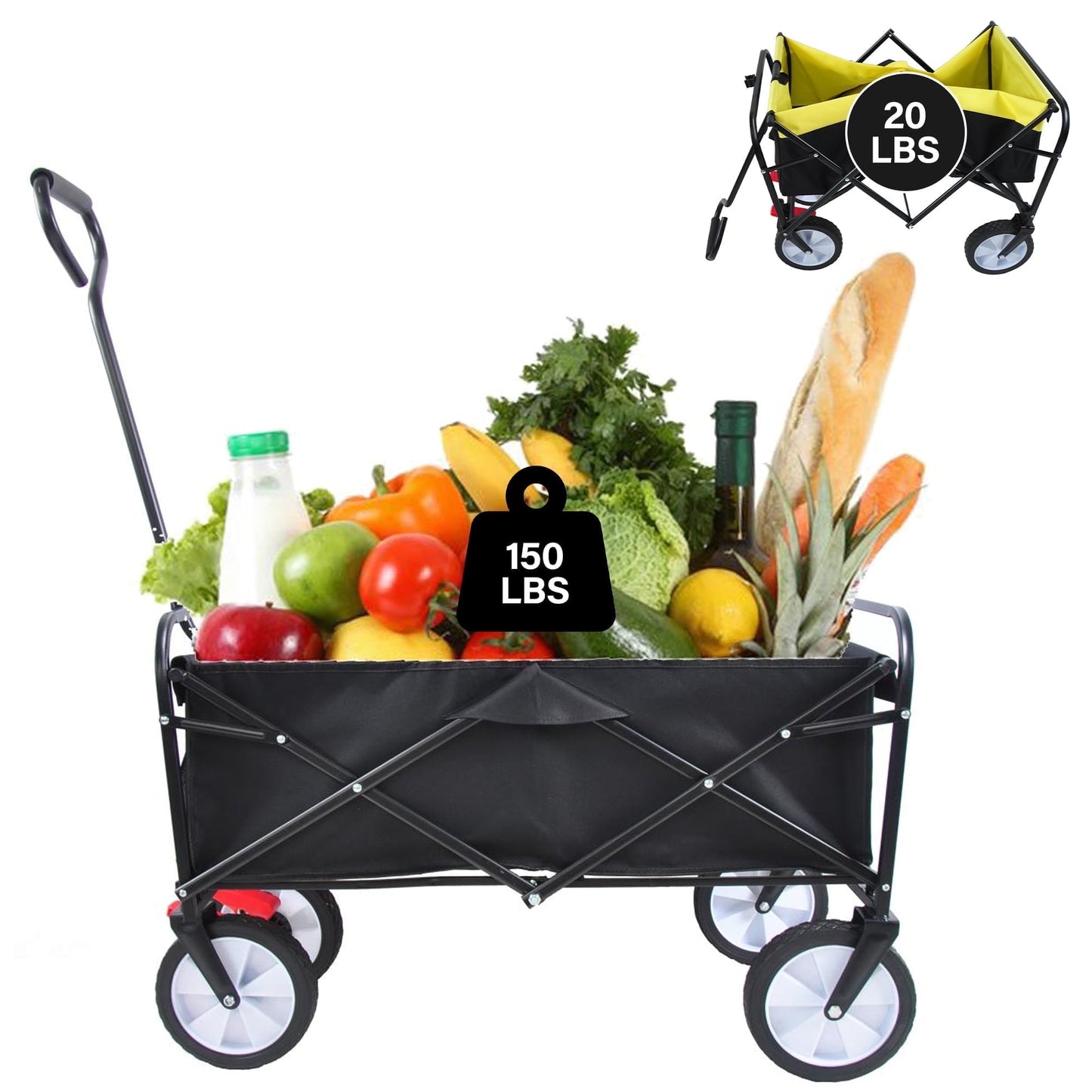 Collapsible Wagon with Wheels,Segmart Folding Wagon Cart All Terrain,Heavy Duty Garden Carts with Adjustable Handle,Utility Wagon for Outdoor Sports,Camping Shopping Fishing