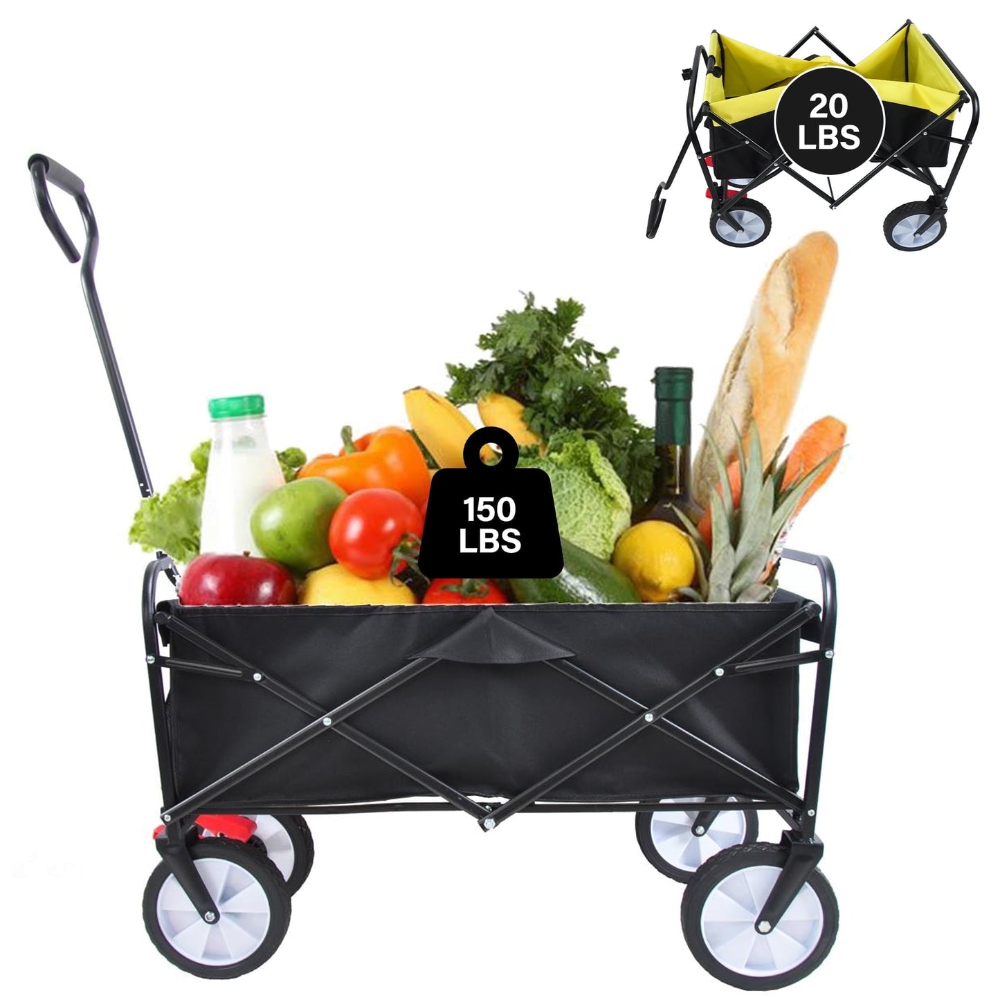 Collapsible Wagon with Wheels,Segmart Folding Wagon Cart All Terrain,Heavy Duty Garden Carts with Adjustable Handle,Utility Wagon for Outdoor Sports,Camping Shopping Fishing