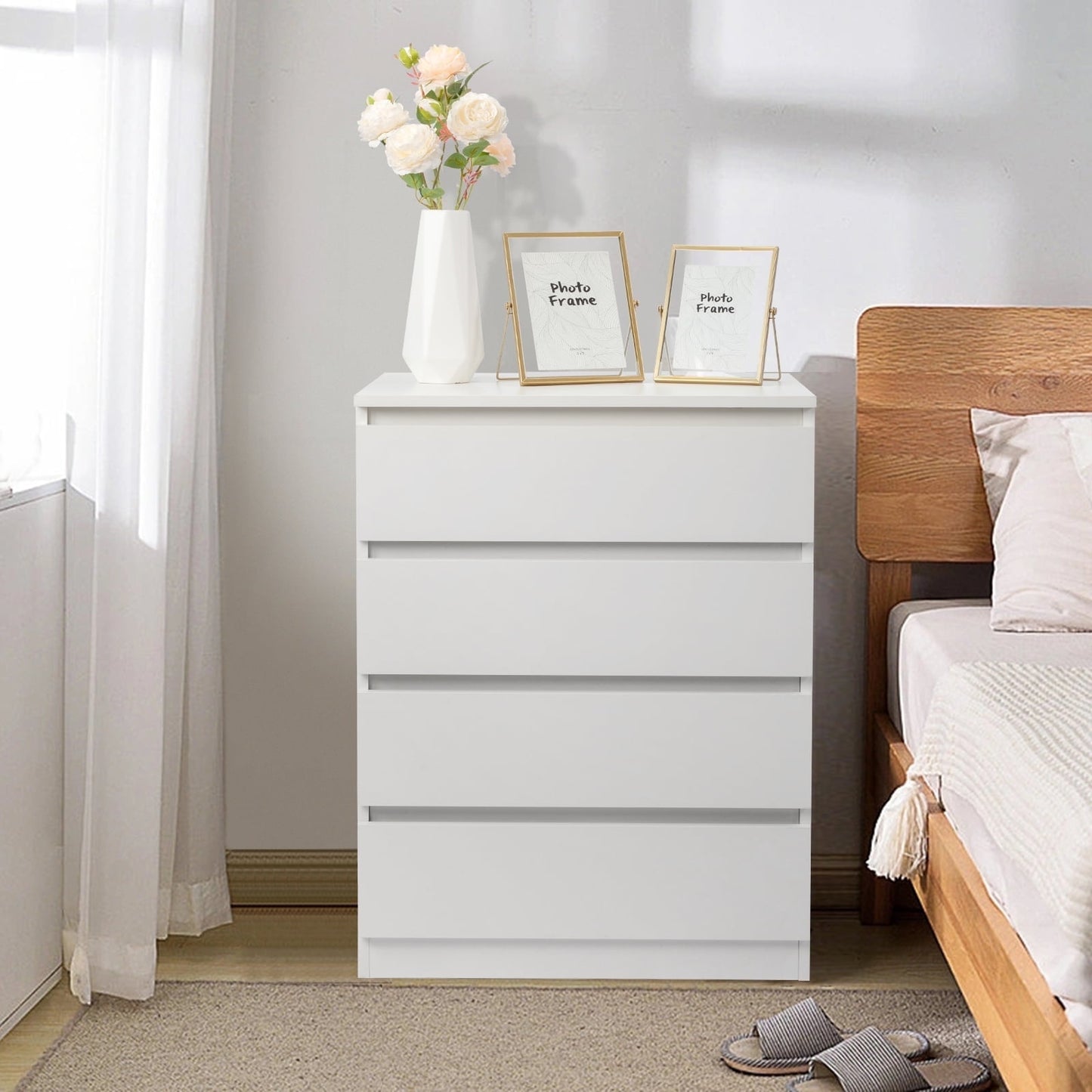 Segmart White 4 Drawer Dresser for Small Space, Wood Storage Cabinet for Living Room, Chest of Drawers for Bedroom
