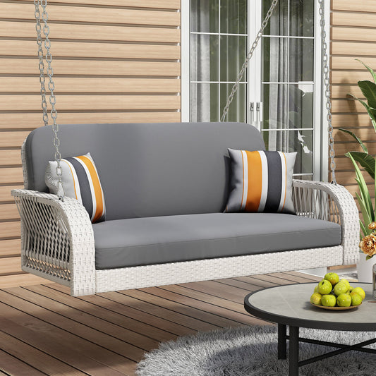 Segmart Wicker Porch Swing, 2-Seater Hanging Bench With Chains, Patio Furniture Swing For Backyard Garden Poolside, Gray