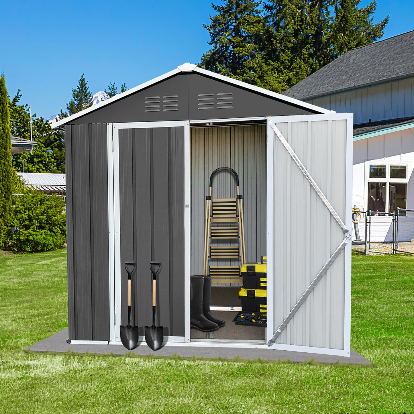 Segmart Outdoor Storage Shed, 6x4FT Galvanized Steel Metal Bike Shed with Lockable Door, Waterproof Outdoor Garden Storage Tools Shed with Apex Roof, for Garden, Backyard, and Patio Utility