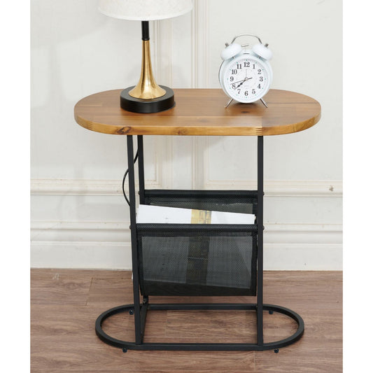 Side Table, SEGMART Oval End Table, Small Coffee Table, Bedside Table with Glass Table Top, Coffee Table with Storage Space for Entrance Living Room Bedroom, Brown