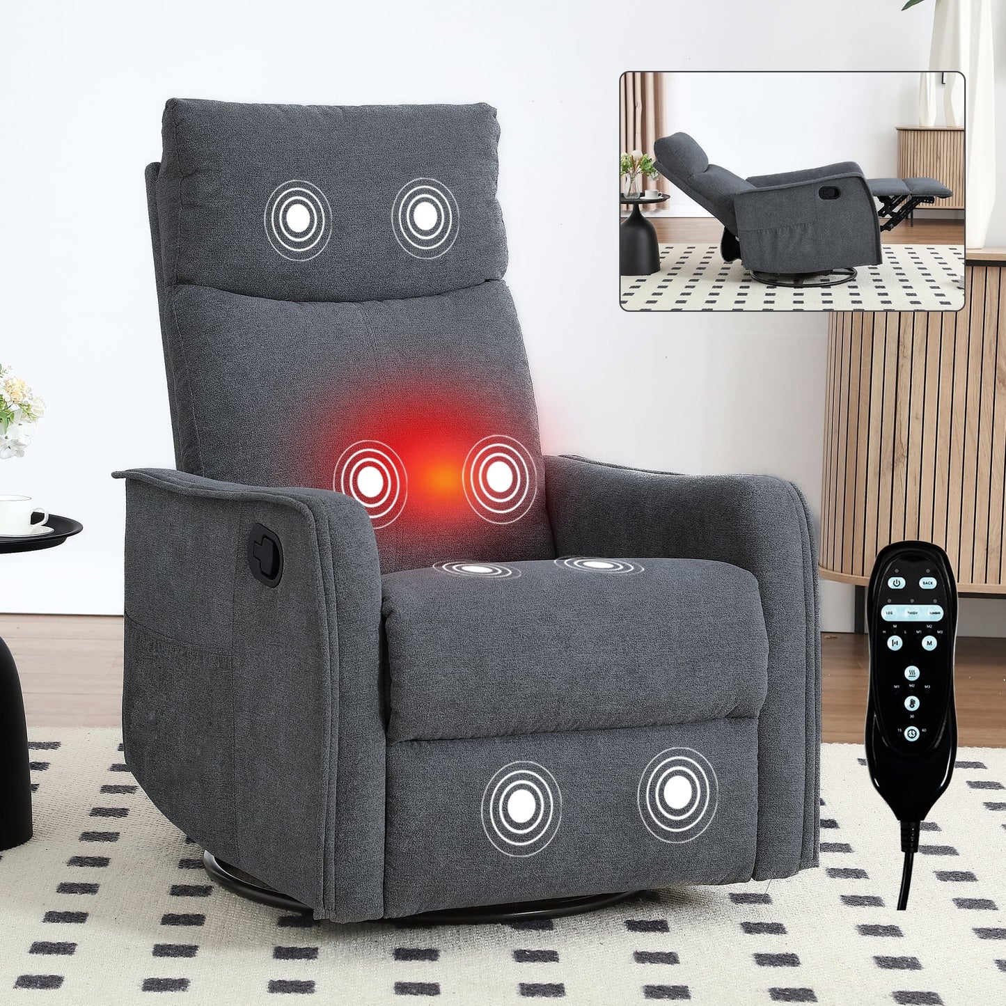 Segmart 360° Swivel & Rocker Recliner Chair with Massage & Lumbar Heat- Manual Recliner, Fabric Lounge Chair for Living Room
