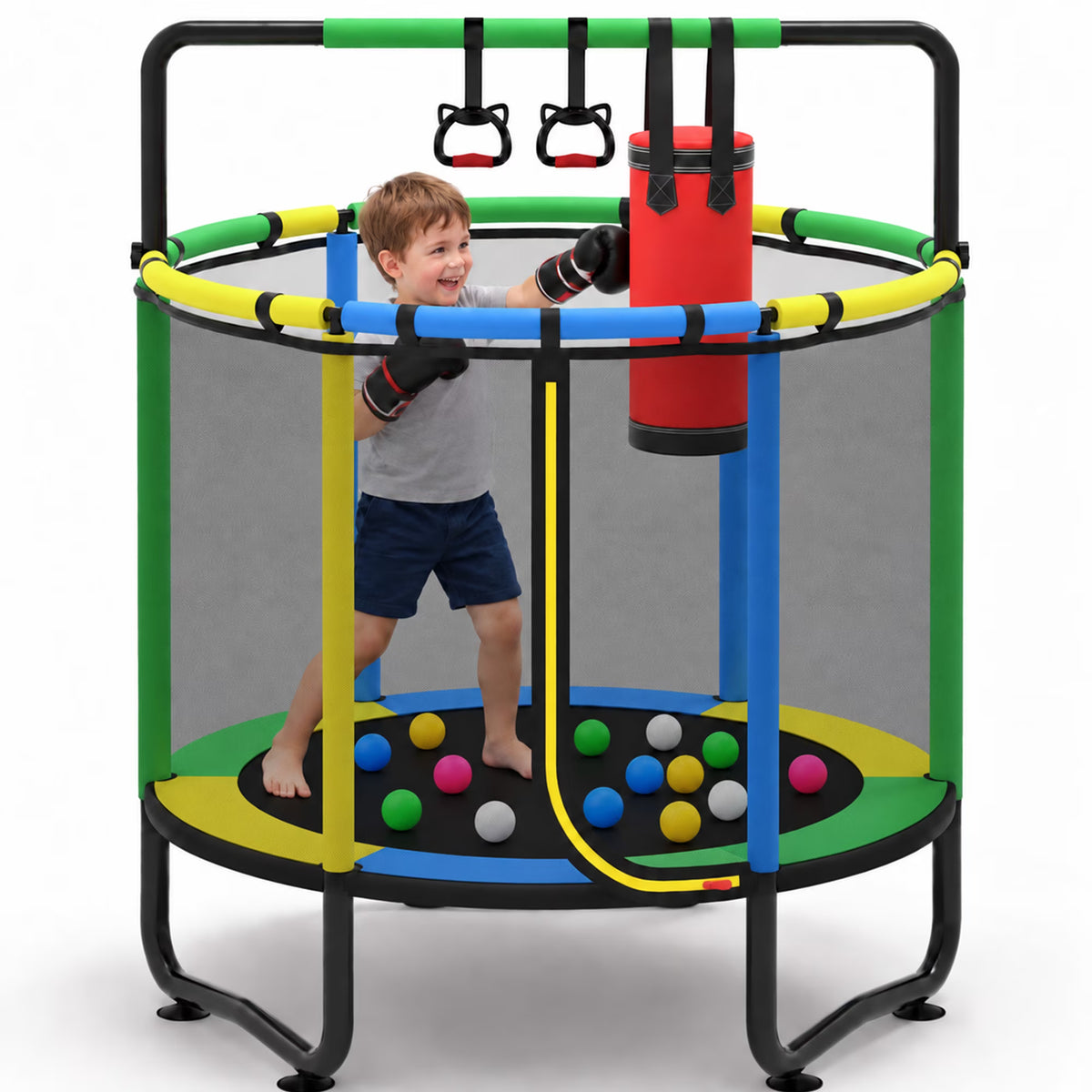 55” Kids Trampoline with Enclosure, SEGMART Indoor Trampoline, Small Trampolines for Kids, Mini Trampoline with Sandbag, Rings, Ocean Balls, Birthday Gifts for Boys, Girls