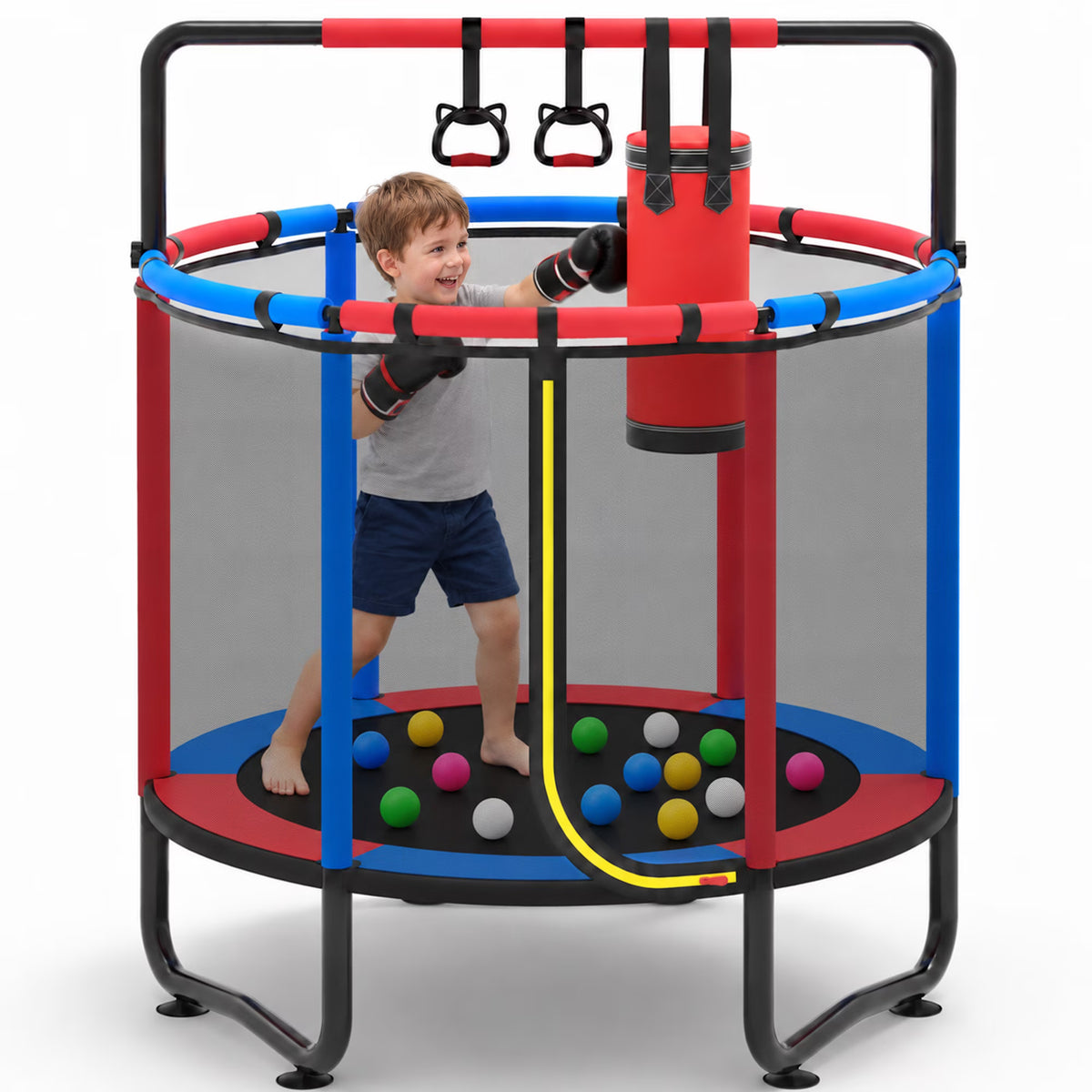 55” Kids Trampoline with Enclosure, SEGMART Indoor Trampoline, Small Trampolines for Kids, Mini Trampoline with Sandbag, Rings, Ocean Balls, Birthday Gifts for Boys, Girls