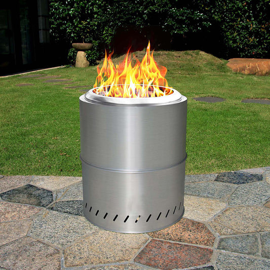 Tabletop Smokeless Fire Pit, Outdoor Wood Pellet Burning Fireplaces with Removable Ash Pan, Portable Fire Pit Stainless Steel with Travel Bag for Camping, Picnic, H: 17.2 in x Dia: 15.3 in, 16.1 lbs