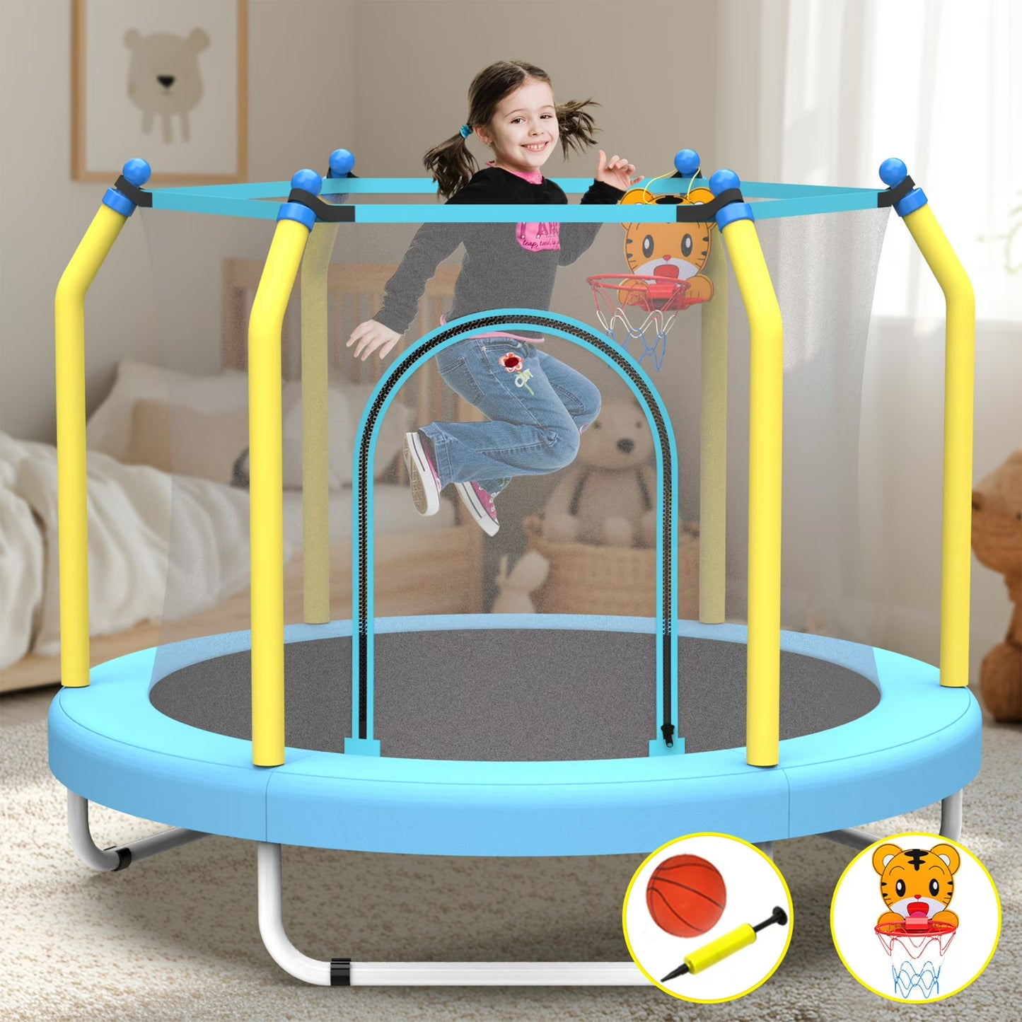 Toddler Trampoline with Net for Kids, SEGMART 55" Kids Trampoline with Enclosure, Small Trampolines for Kids with Jumping Mat, Indoor Mini Trampolines with Pading for Kids Toddlers, Birthday Gift