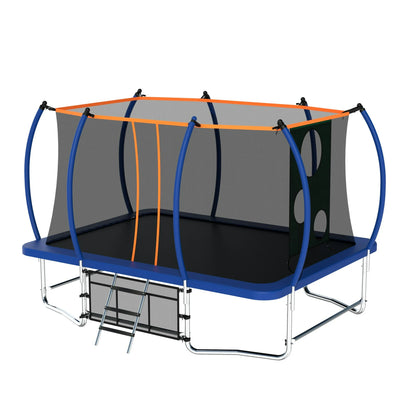 Trampoline 8 x 14FT for Kids/Adults, Rectangular Trampoline with Enclosure, Safety Net, Storage Bag and Football Target Cloth, SEGMART Heavy-Duty Outdoor Rectangular Trampoline for Boys Girls, Blue