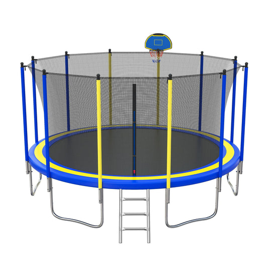 16ft Trampoline with Enclosure Net for Kids and Adults, Large Outdoor Trampoline with Basketball Hoop, Segmart Recreational Trampoline with Ladder, Heavy Duty Backyard Trampoline for Garden Patio
