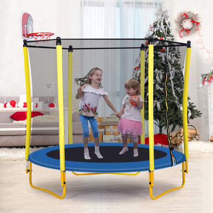 Trampoline with Basketball Hoop for Kids, SEGMART 65" Indoor Outdoor Toddler Trampoline with Enclosure, Indoor Outdoor Kids Trampoline with Basketball , Small Round Trampoline for Boys Girls