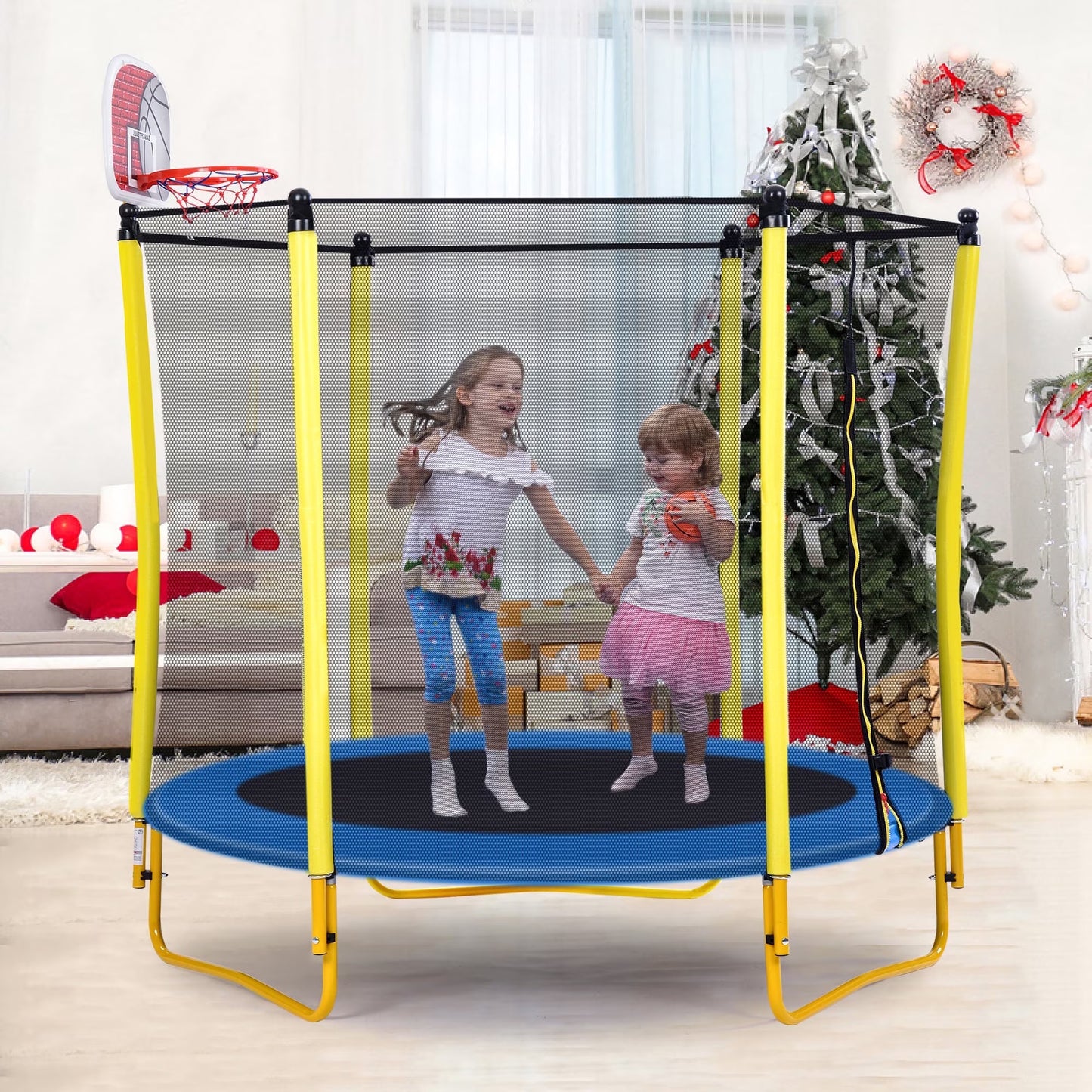 Trampoline with Safety Enclosure Net for Kids, SEGMART 65" Indoor Outdoor Toddler Trampoline with Spring Pading, Indoor Outdoor Kids Trampoline with Jumping Mat, Small Round Trampoline for Boys Girls