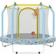 55" Trampoline with Enclosure for Kids, SEGMART Indoor Outdoor Toddler Trampoline with Basketball, Indoor Outdoor Kids Trampoline with Basketball Hoop, Small Round Trampoline for Boys Girls