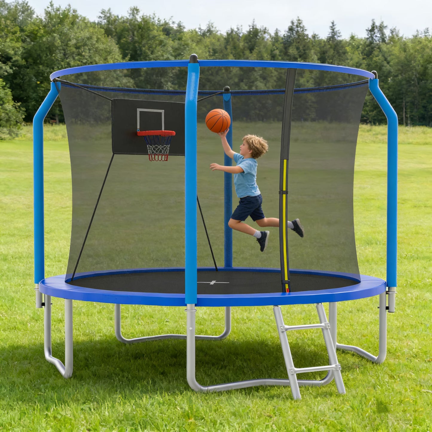 Trampoline for Kids and Adults, Segmart 10Ft Trampoline with Basketball Hoop, Outdoor Trampoline Safety Enclosure Net and Ladder, 600LBS Weight Capacity Recreational Trampoline for Backyard Patio