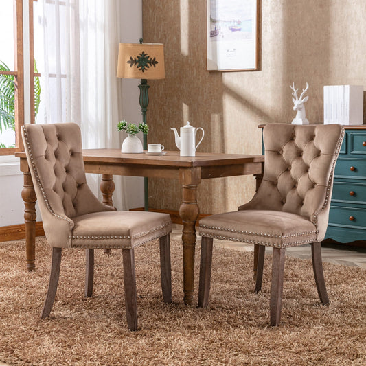 Modern Velvet Upholstered Dining Chairs, High-Back Tufted Design with Solid Wood Legs and Nailhead Trim, Light Blue - 2-Piece Set