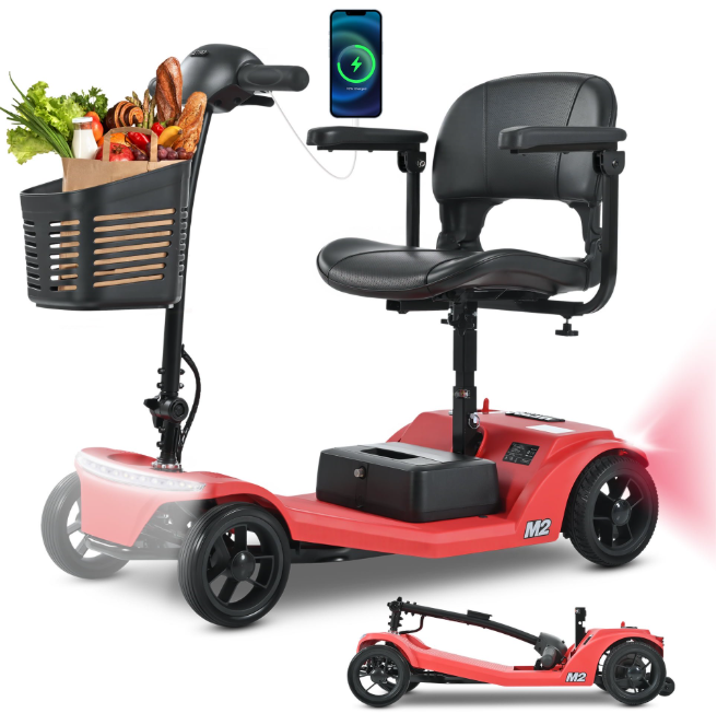 Segmart 4 Wheel Mobility Scooter ,Foldable Mobility Scooter for Seniors&Adults,250W Powerful Motor, Headlight and Basket, 330-lb Capacity, Suitable for Adults/Seniors