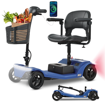 Segmart Mobility Scooter for Seniors and Adults, Compact Foldable 4-Wheel Electric Scooter with Basket, Front and Rear Lights, 330 lbs Capacity.