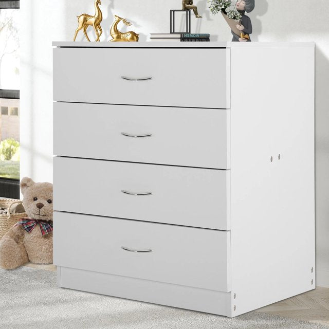 Wood 3 Drawer Rattan Dresser, MDF Wood Chests of Drawers Cabinet with Metal Handles, Bosmian Bedroom Furniture Drawers for Closet to Storing Clothes, Cosmetic, White