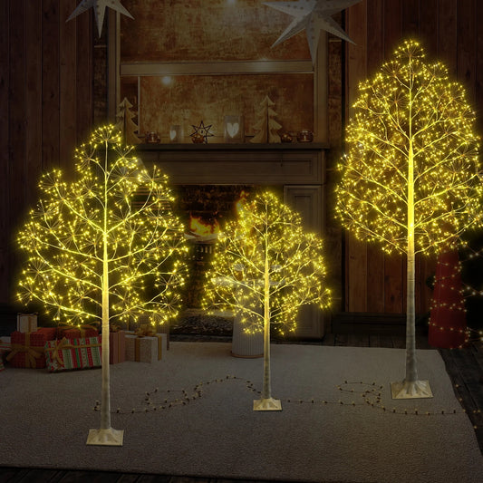 White Christmas Lighted Brich Trees Set with 6FT Birch, 5FT Birch, 4FT Birch, Artificial Birch Christmas Tree with Warm Yellow LED Lights, Christmas Decorations for Home, Party, S9982