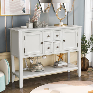 White Console Table with 2 Cabinets and Bottom Shelf, SEGMART 46''x15''x34'' Entryway Table with 4 Storage Drawers, Accent Buffet Sideboard Desk Table w/ Solid Wood Frame for Kitchen, 99lbs, SS1557