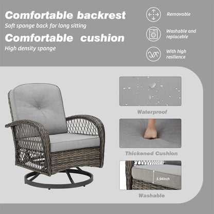 Segmart 3 Pieces Outdoor Patio Conversation Chairs FurnitureSet, PE Wicker Rattan Front Porch Bistro Conversation Furniture Set with Cushions Outside & Coffee Table, 275 LBS, Grey