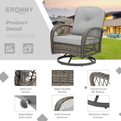 Segmart 3 Pieces Outdoor Patio Conversation Chairs FurnitureSet, PE Wicker Rattan Front Porch Bistro Conversation Furniture Set with Cushions Outside & Coffee Table, 275 LBS, Grey