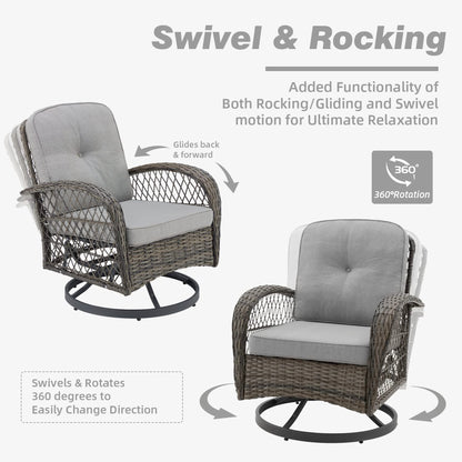 Segmart 3 Pieces Outdoor Patio Conversation Chairs FurnitureSet, PE Wicker Rattan Front Porch Bistro Conversation Furniture Set with Cushions Outside & Coffee Table, 275 LBS, Grey