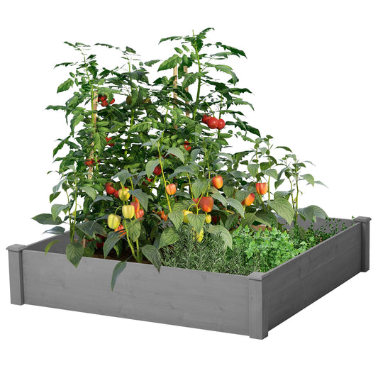Wooden Raised Garden Bed, Outdoor Elevated Flower Planter Box Kit Backyard/Patio Outdoor, Raised Garden Bed Planter Kit for Plants, Herbs, Vegetables, 96" x 28" x 10", Grey, SS2449