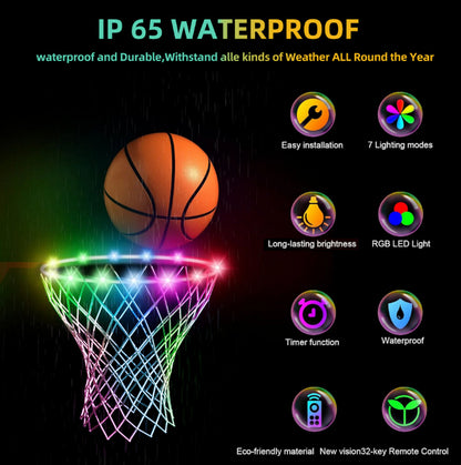 SEGMART 5.25ft LED Basketball Hoop Lights, Remote Control Basketball Rim LED Light, 16 Color Change by Yourself, Waterproof, Super Bright to Play at Night Outdoors, Good Gift for Kids