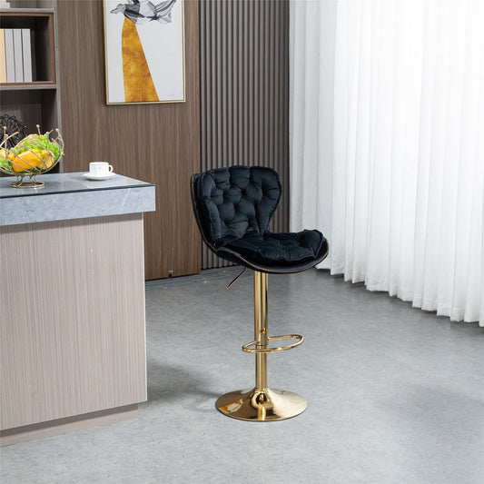 Segmart Bar Stool, Modern Half Oval Upholstery Velvet Adjustable Bar Stools with Back, Footrest, Armless 360 Degrees Swivel Counter Height Stool for Kitchens, Coffee, 1PCS, Black, S13000