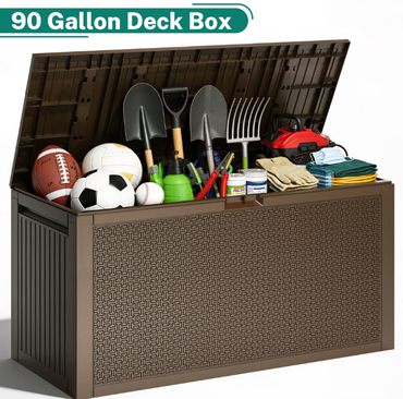 SEGMART Outdoor Deck Box Lockable,90 Gallon Outdoor Storage Box Waterproof,Patio Deck Storage for Toy,Furniture Cushions,Garden Tools and Combinable Garage