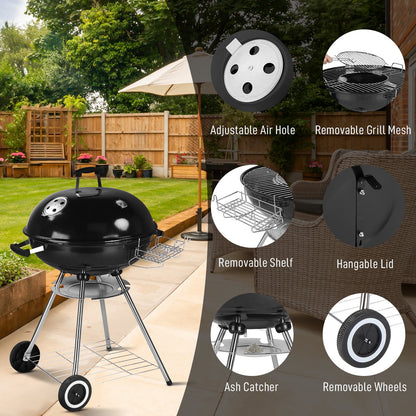 Segmart 28" Portable Charcoal Grill with Wheels, Outdoor Barbecue Kettle Grill for Camping, Tailgating, Backyard BBQ,Adjustable Vents, Removable Ash Catcher