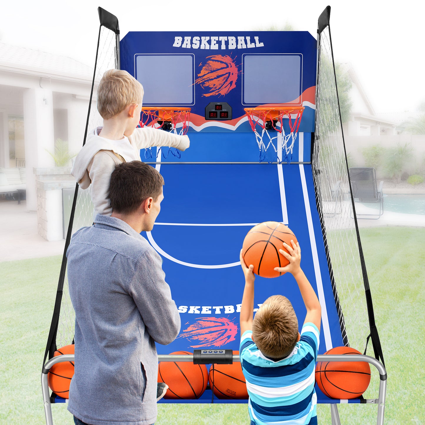 Foldable Basketball Arcade Game for 2 Players, SEGMART Dual Shot Electronic Basketball Hoop Arcade Machine with LED Scoreboard, 6 Balls, 8 Game Modes, Indoor Basketball Game for Kids Adults, Blue