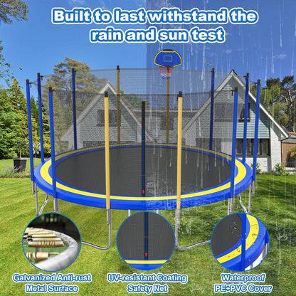 16ft Trampoline with Enclosure Net for Kids and Adults, Large Outdoor Trampoline with Basketball Hoop, Segmart Recreational Trampoline with Ladder, Heavy Duty Backyard Trampoline for Garden Patio