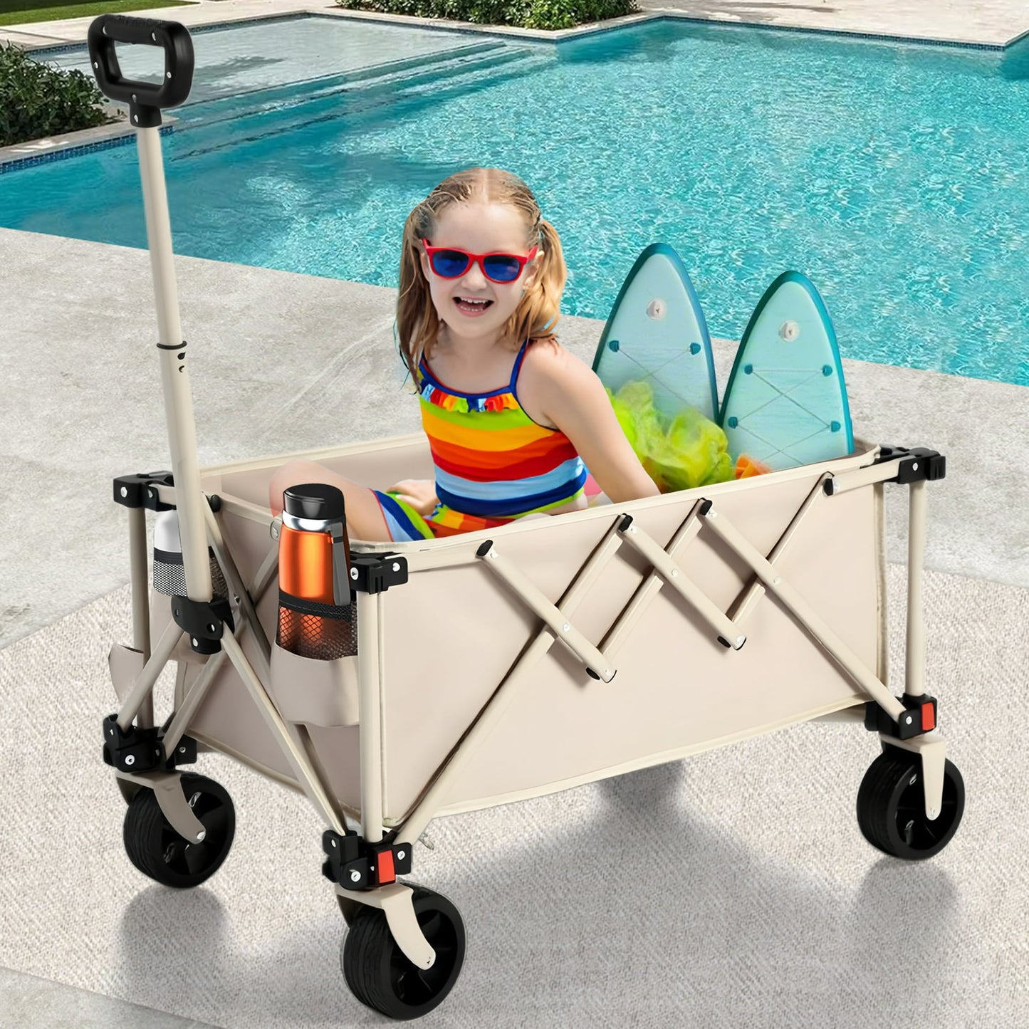 Collapsible Wagon with Wheels,Segmart Folding Wagon Cart All Terrain,Heavy Duty Garden Carts with Adjustable Handle,Utility Wagon for Outdoor Sports,Camping Shopping Fishing