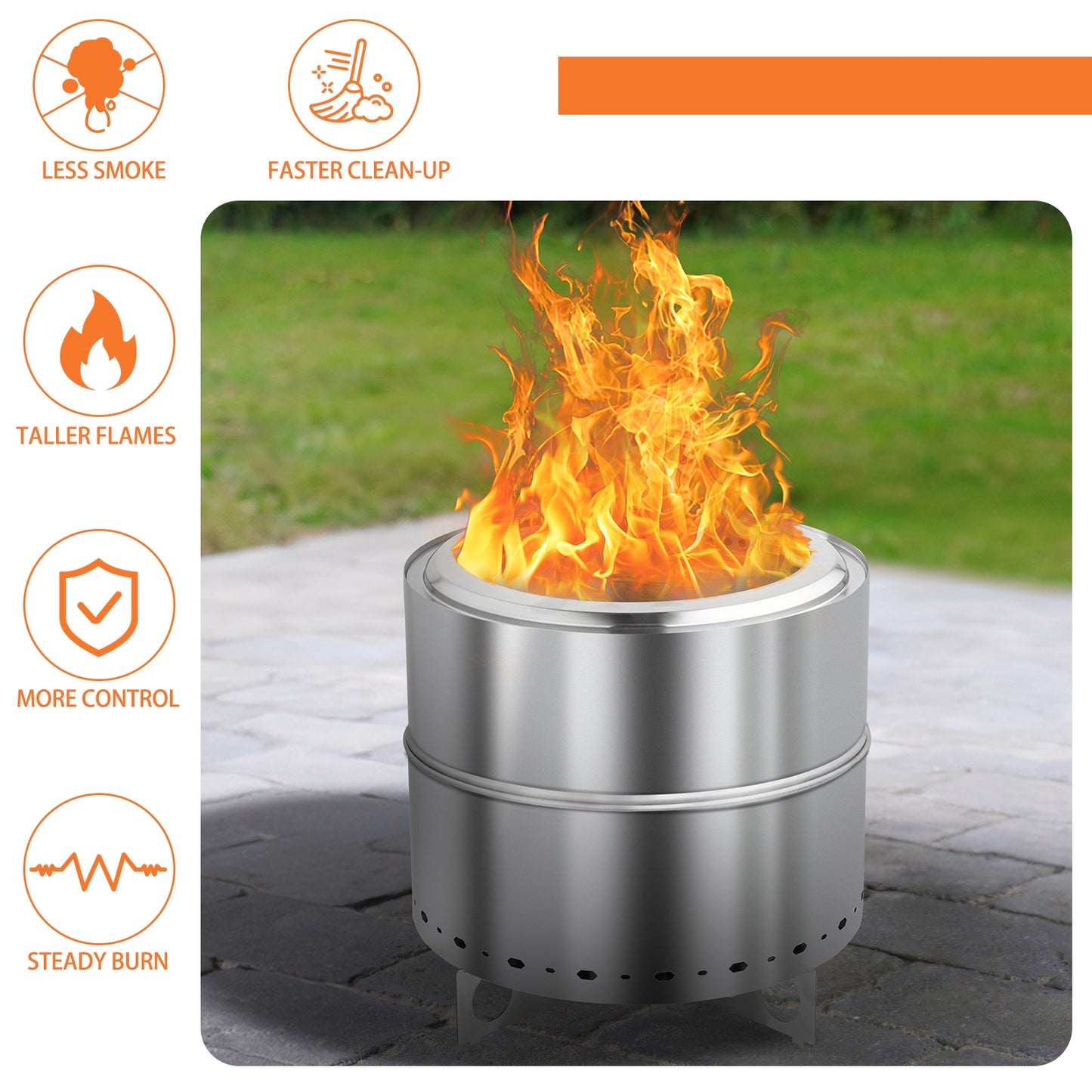 19 Inch Smokeless Fire Pit, Portable Fire Pit with Carry Bag, Low Smoke Firepit for Outside, Bonfire Fire Pit with Removable Ash Pan, Wood Burning Fire Pits for Camping Backyard Patio Garden Picnic