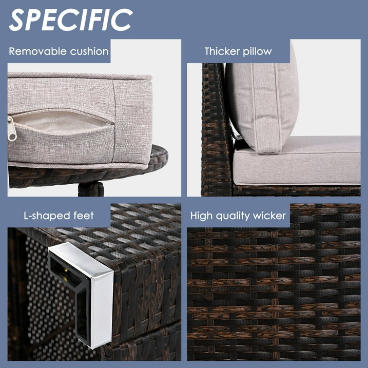 9 Pieces Patio Furniture Set, Wicker Sectional Table and Chairs Sets, Patio Conversation Set with Sectional Chaise Longue, Coffee Table, Suitable for Porch Backyard Garden, Beige