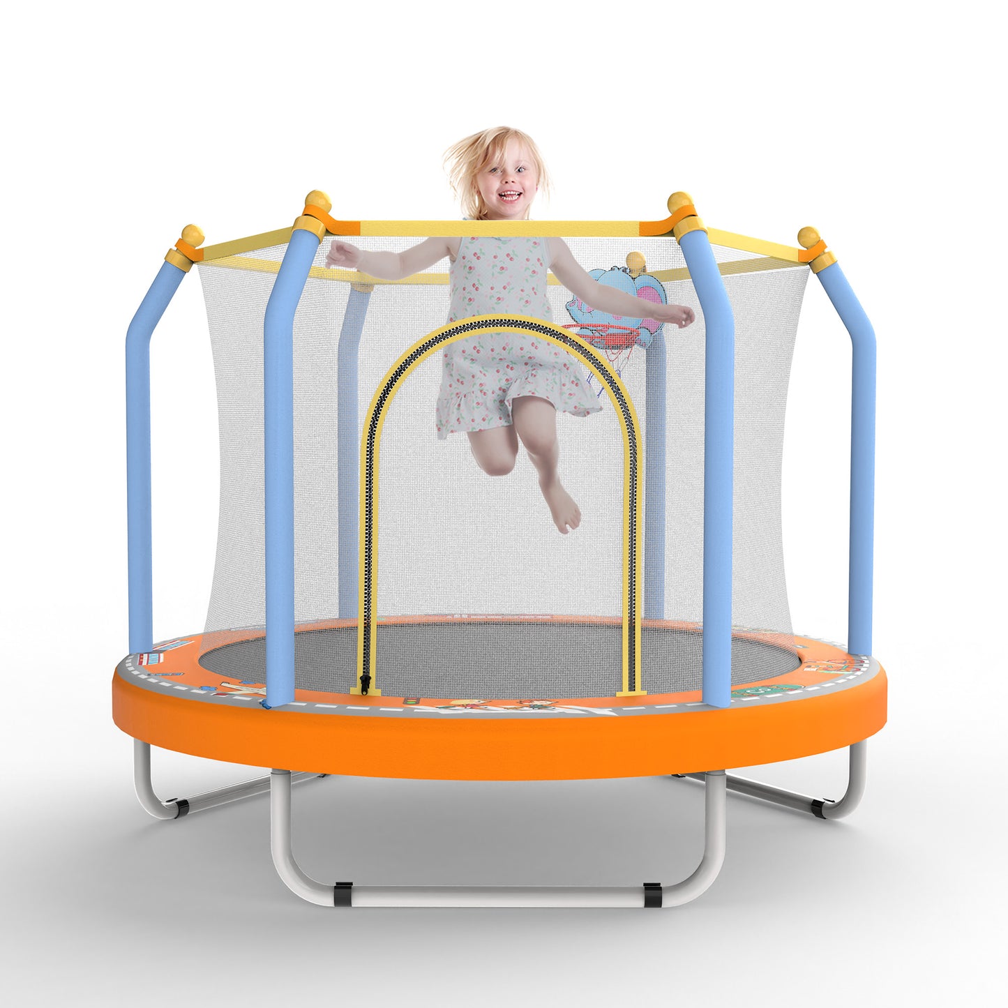 Mini Trampoline for Kids with Safety Enclosure Net, 55" Toddler Trampoline with No-Gap Safe Design, Segmart Recreational Trampolines for Birthday Gifts, Rebounder Trampoline with Ocean Balls