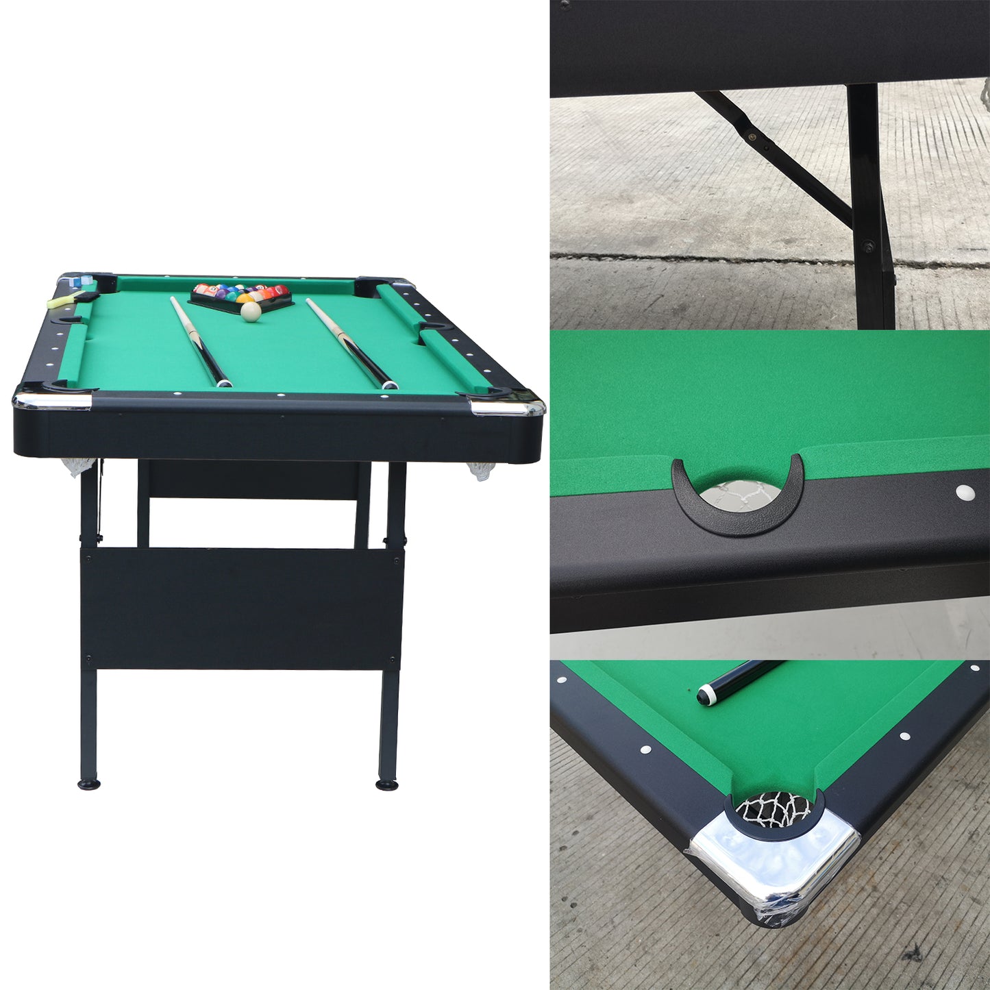 SEGMART Billiards Table - Portable Pool Table - Includes Full Set of Balls, 2 Cue Sticks, Chalk, and Felt Brush， Green