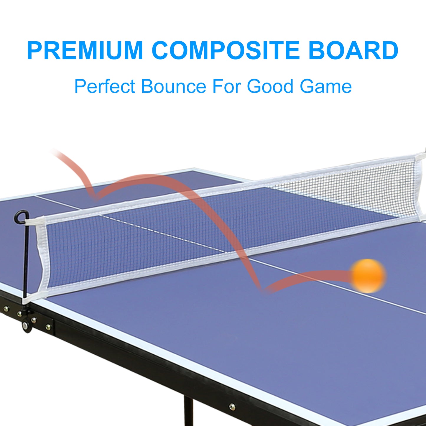 Mid-Size Portable Table Tennis Table, Outdoor Ping Pong Table Foldable Game Set, Folding Game Table with Net, 2 Table Tennis Paddles and 3 Balls, 54"