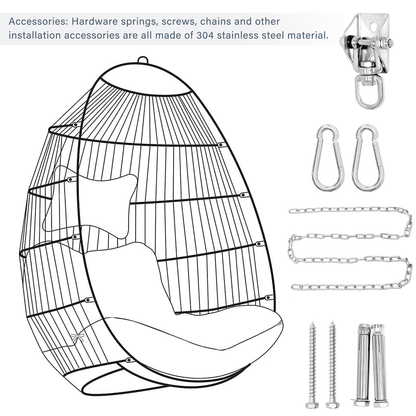 Patio Hammock Hanging Chair, Outdoor Wicker Swing Egg Chair with Stand and Cushion, 250LBS Capacity All-Weather UV Patio Rattan Lounge Chair for Patio, Deck, Yard, Garden, Beige, SS1880