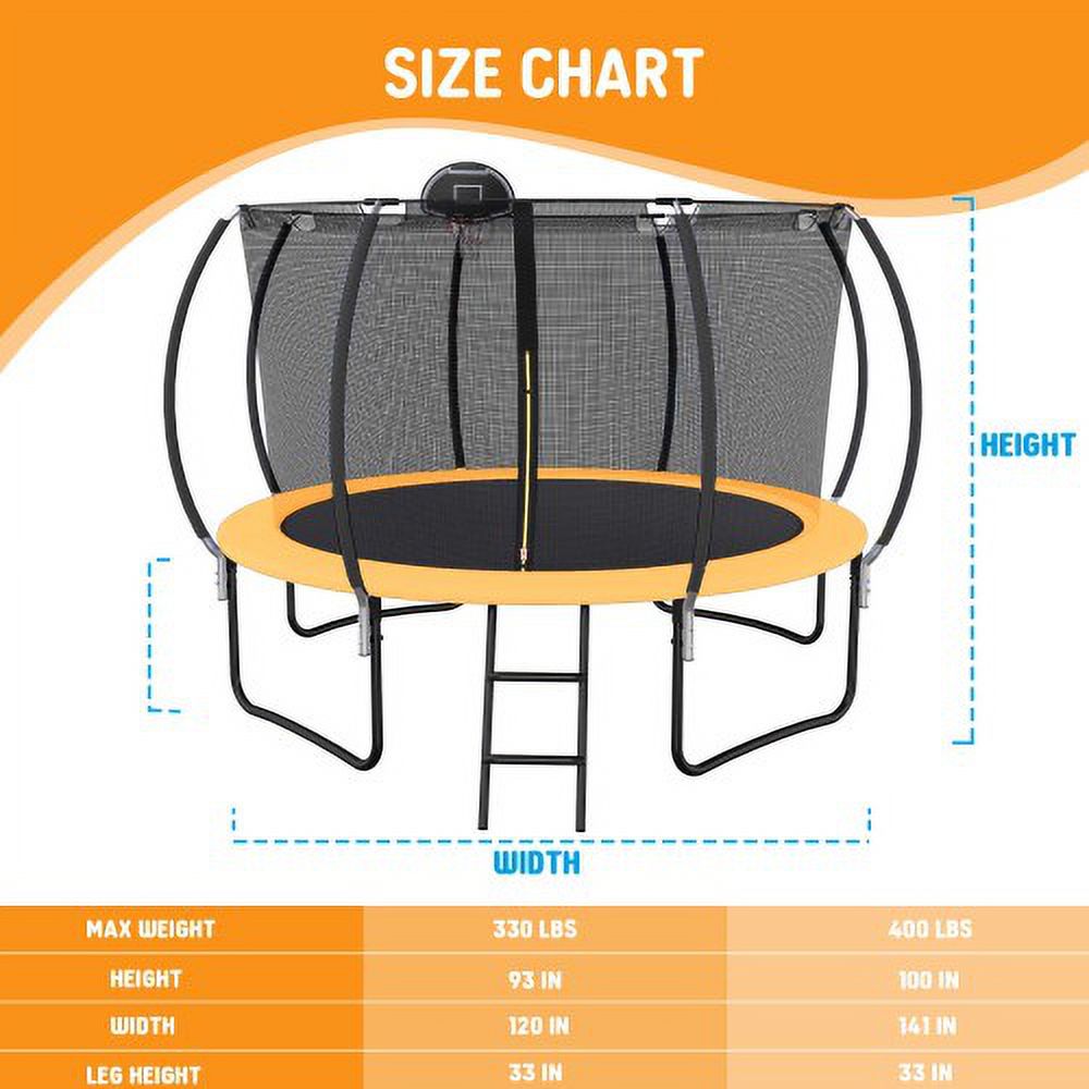 12FT Outdoor Trampoline for Kids & Adults, Segmart Recreational Trampoline with Safety Net and Ladder, 800LBS Weight Capacity Round Pumpkin Trampoline, 2024 Heavy Duty for Backyard Patio