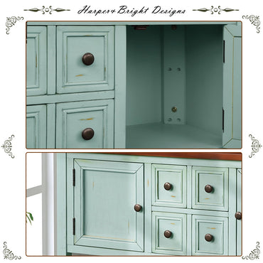Console Table with 4 Storage Drawers,Storage Vintage Wood Buffet Sideboard Desk with 2 Cabinets and Bottom Shelf, Retro Entryway Table Cupboard for Living Room, Foyer, Hallway