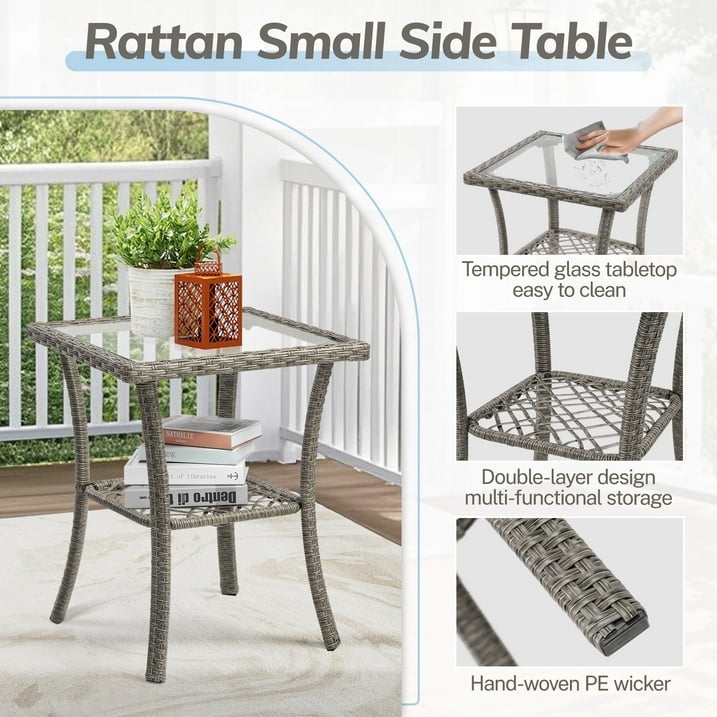 3-Piece Outdoor Swivel Rocker Chairs, 360° Patio Rattan Wicker Swivel Rocking Chair Set with Thickened Cushions and Glass Coffee Table, Max Weight 360 LBS, Light Blue