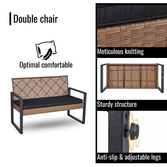 Segmart Patio Conversation Set for Outdoor, 2025 Upgrade 4-Piece Conversation Furniture Set w/Loveseat Sofa, 2 Single Sofas, Coffee Dining Table and Padded Cushions, Max Weight 705 lbs, Brown