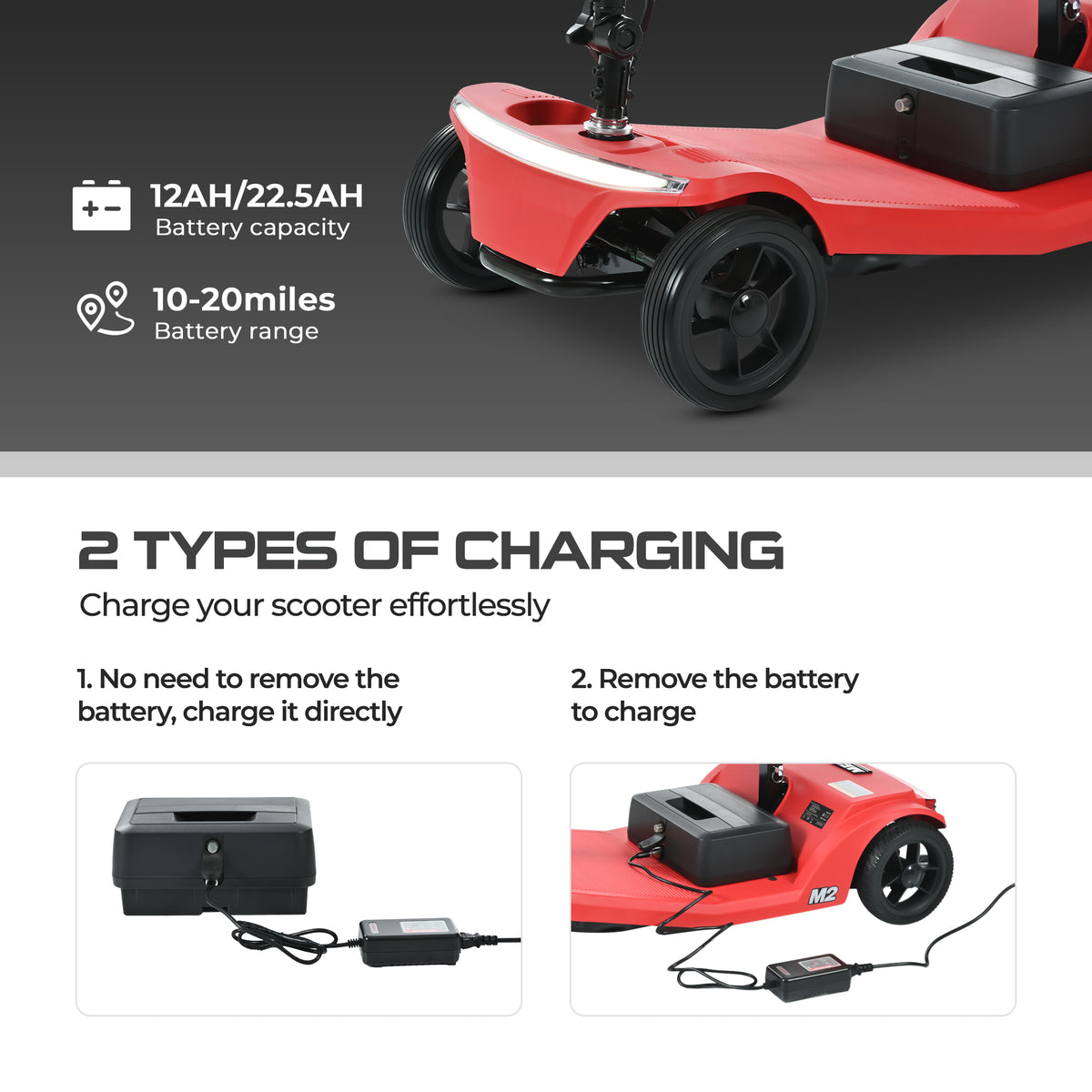 4-Wheel Foldable Mobility Scooter for Seniors, Portable Electric Power Scooter with Stable Anti-Tip Wheels, Rear Brake Light, USB charging port,Supports 330 lbs,Travel Scooter,Red