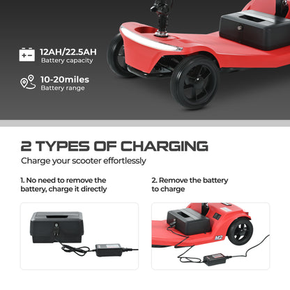 4-Wheel Foldable Mobility Scooter for Seniors, Portable Electric Power Scooter with Stable Anti-Tip Wheels, Rear Brake Light, USB charging port,Supports 330 lbs,Travel Scooter,Red