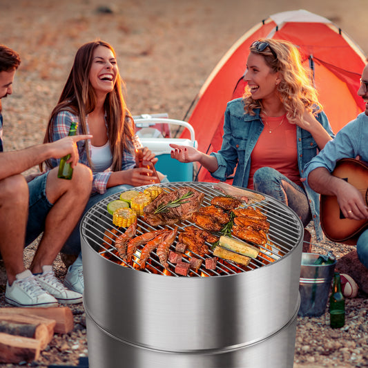 304 Stainless Steel Smokeless Fire Pits with Steel Grill Rack for BBQ, Portable Outdoor Smokeless Fire Pit with Carry Bag, Wood Burning or Pellet Fueled Fireplace with Removable Ash Pan for Camping